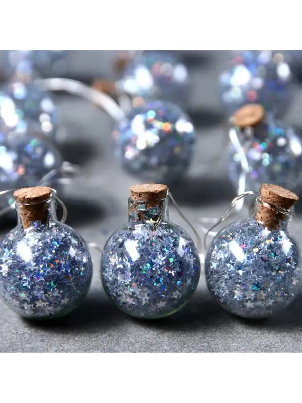 Гирлянда &laquo;Нить&raquo; 1.6 м с насадками &laquo;Шарики с серебристым конфетти&raquo;, IP20, серебристая нить, 15 LED, от батареек АА&times;2, свечение белое