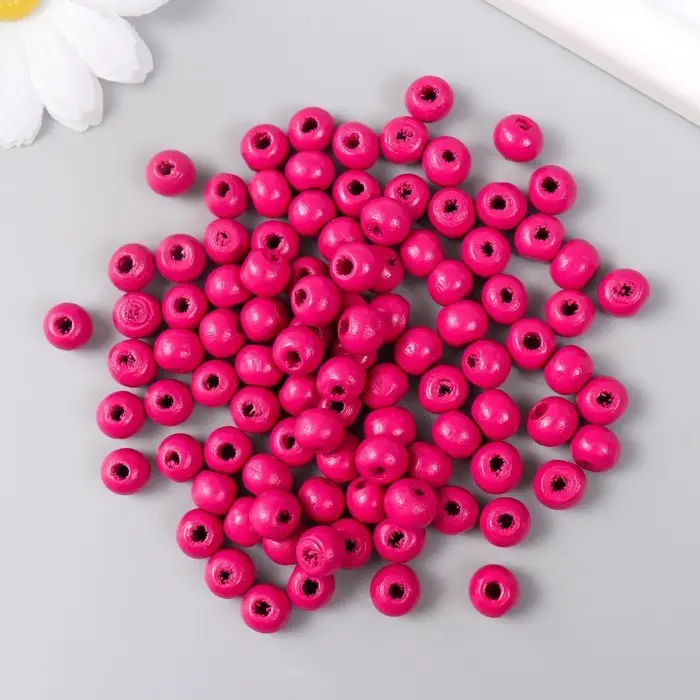 Бусины для творчества дерево "Императорская фуксия" d-0,8 см, набор 20 гр