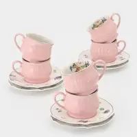 Сервиз кофейный &laquo;Сирена&raquo;, 12 предметов: 6 чашек 100 мл, 6 блюдец 12 см, керамика, розовый