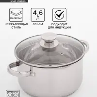 Кастрюля Magistro Klimena, 4.6 л, слив для воды, капсульное дно, индукция, нержавеющая сталь, AISI - 201, хромированная