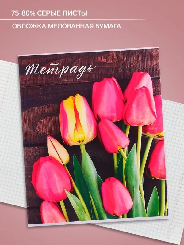 Тетрадь 48 листов в клетку Calligrata «Цветы», обложка мелованная бумага, блок №2, белизна 75% (серые листы), МИКС