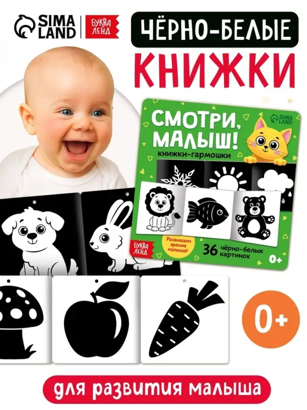 Книжки - гармошки картонные детские &laquo;Смотри, малыш!&raquo;, набор 6 шт.