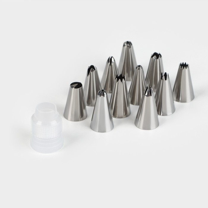 Набор насадок кондитерских Доляна, d=1,8 см, 12 шт, адаптер, насадки МИКС Набор насадок кондитерских Доляна, d=1,8 см, 12 шт, адаптер, насадки МИКС