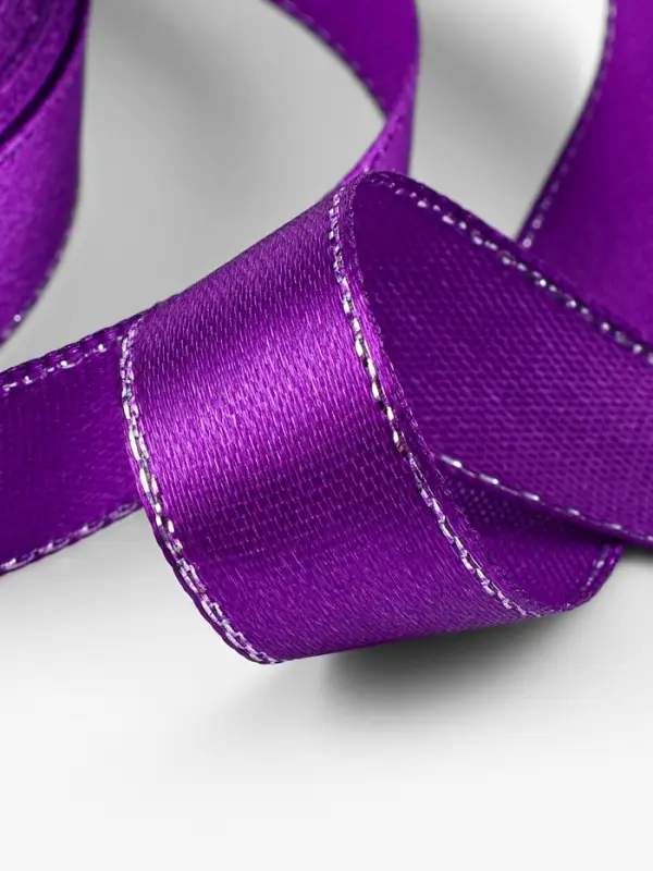 Лента атласная, с серебряным люрексом, 15 мм, 23&plusmn;1 м, фиолетовая №35
