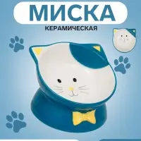 Миска &laquo;Киса&raquo;, 200 мл, 13&times;12&times;8 см, на подставке-лапках, голубая