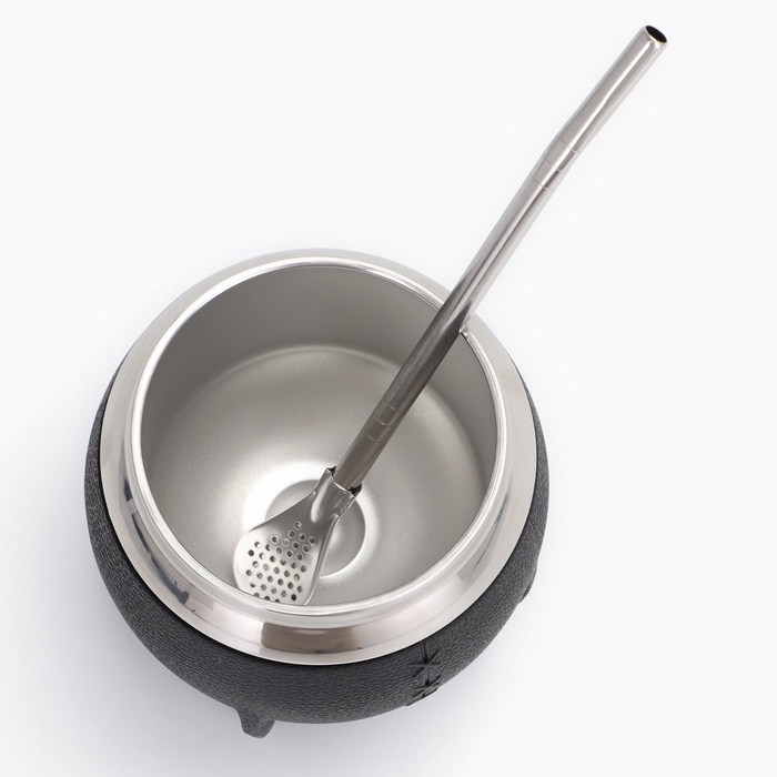 Калабас для чая Мате 250 мл и бомбилья, набор для приготовления, черный Калабас для чая Мате 250 мл и бомбилья, набор для приготовления, черный