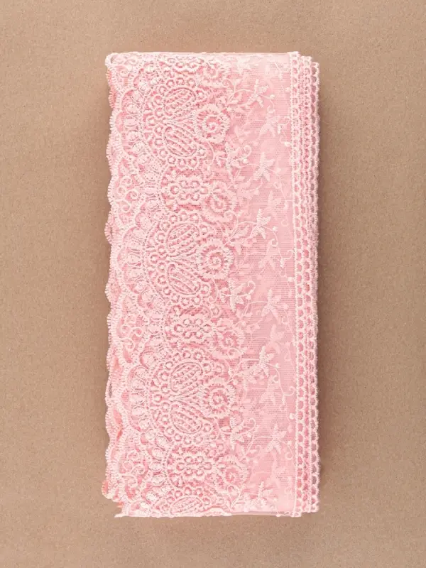 Кружево на сетке, 125 мм, 11&plusmn;1 м, нежно-розовое
