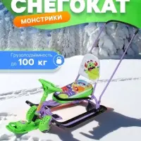 Снегокат &laquo;Тимка спорт 6&raquo; Монстрики, со спинкой, с родительской ручкой, зелёный, фиолетовый, ТС6/МН Nika Kids
