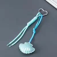 Брелок на карабине кожзам, текстиль "Морская ракушка" голубой, с узлом 22х7х2,3 см