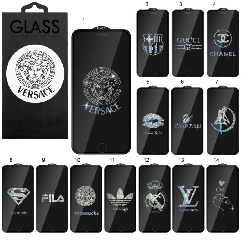 Защитное стекло iPh 7/8 Plus 3D с LOGO с блестками