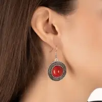 Серьги &laquo;Круг&raquo;, винтаж, красные в чернённом серебре