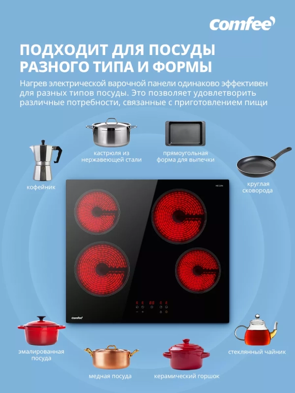 Электрическая варочная панель CEH601, 4 конфорки, boost Электрическая варочная панель CEH601, 4 конфорки, boost