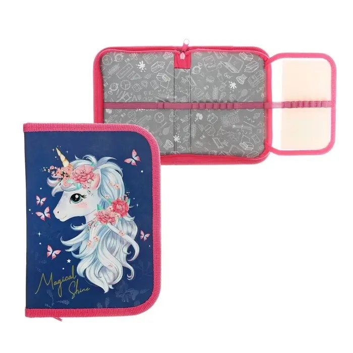 Пенал 1 секция 130 х 190 х 30 мм, с откидной планкой, ПКК 07-19 Пенал 1 секция 130 х 190 х 30 мм, с откидной планкой, ПКК 07-19 "Единорог с бабочками" ламинированный картон, с эффектом 3D
