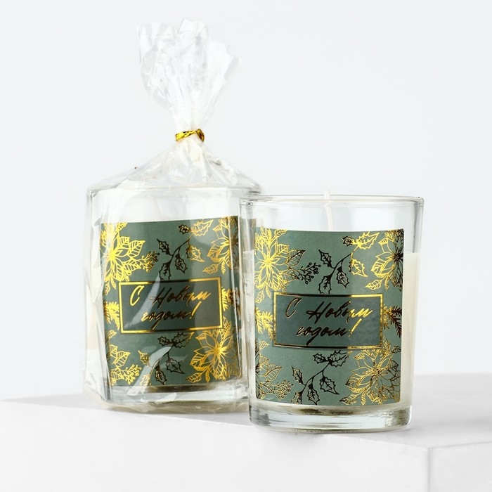 Новогодняя свеча с наклейкой «Новый год: С Новым годом!», аромат черный лед,5х6х5 см Новогодняя свеча с наклейкой «Новый год: С Новым годом!», аромат черный лед,5х6х5 см