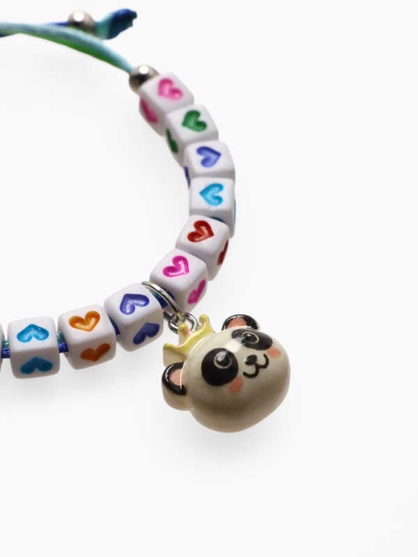 Браслет детский "Выбражулька" на затяжке, панда с бусинами, цветной