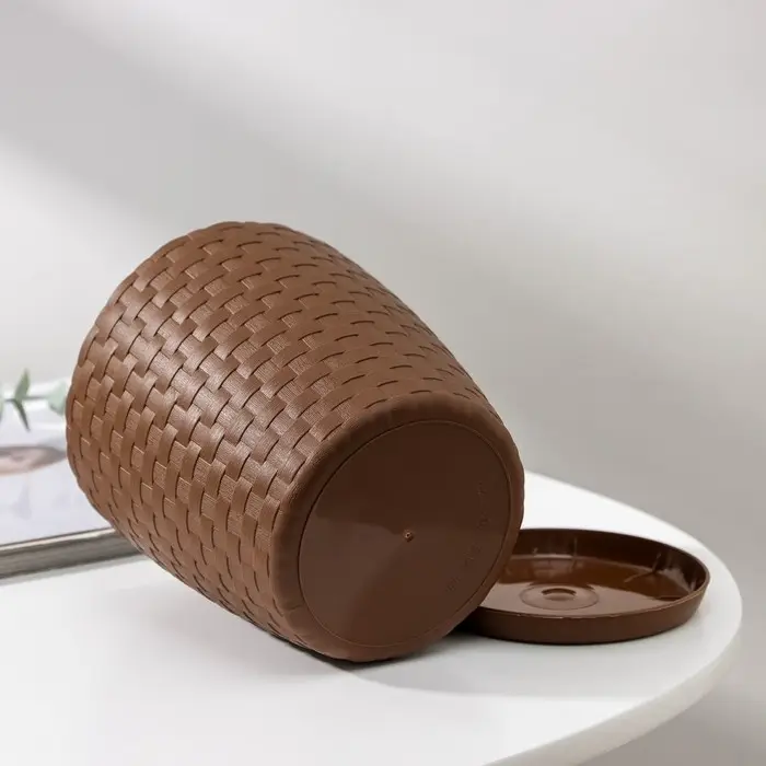 Горшок для цветов с поддоном &laquo;Ротанг&raquo;, 1.2 л, d=13 см, h=12 см, пластиковый, коричневый