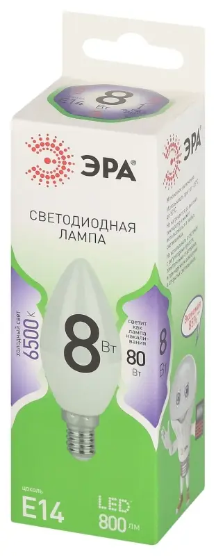 Лампа светодиодная LED 8 Вт 800Лм 6500К свеча холодный E14 220-240В LED B35-8W-865-E14 Green Line