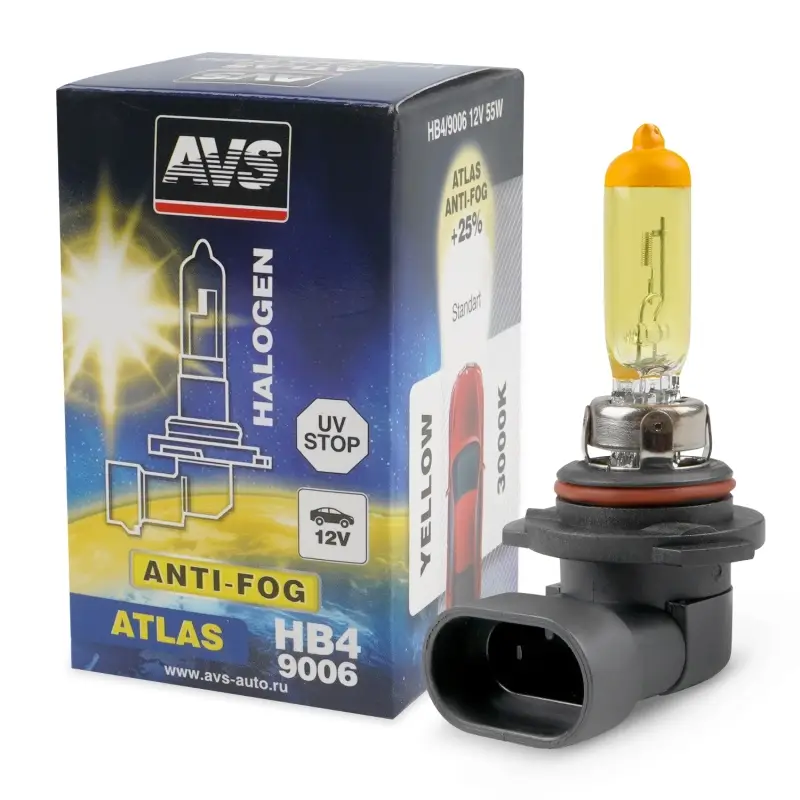 Галогенная лампа AVS ATLAS ANTI-FOG BOX желтый HB4/9006.12V.51W.коробка 1шт.