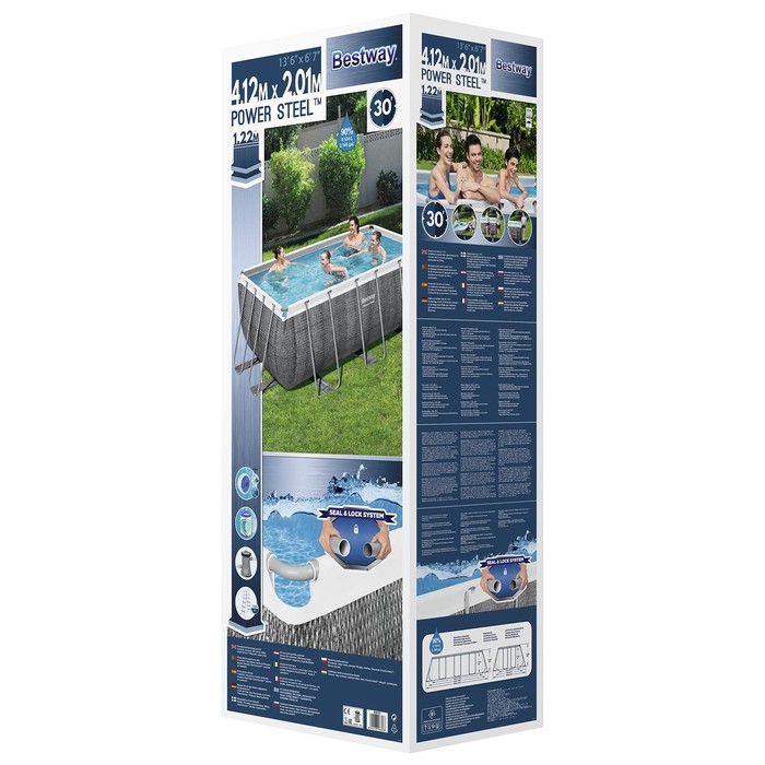 Бассейн каркасный Bestway Power Steel 56722, 412×201×122 см, фильтр-насос, лестница, диспенсер, прямоугольный Бассейн каркасный Bestway Power Steel 56722, 412×201×122 см, фильтр-насос, лестница, диспенсер, прямоугольный