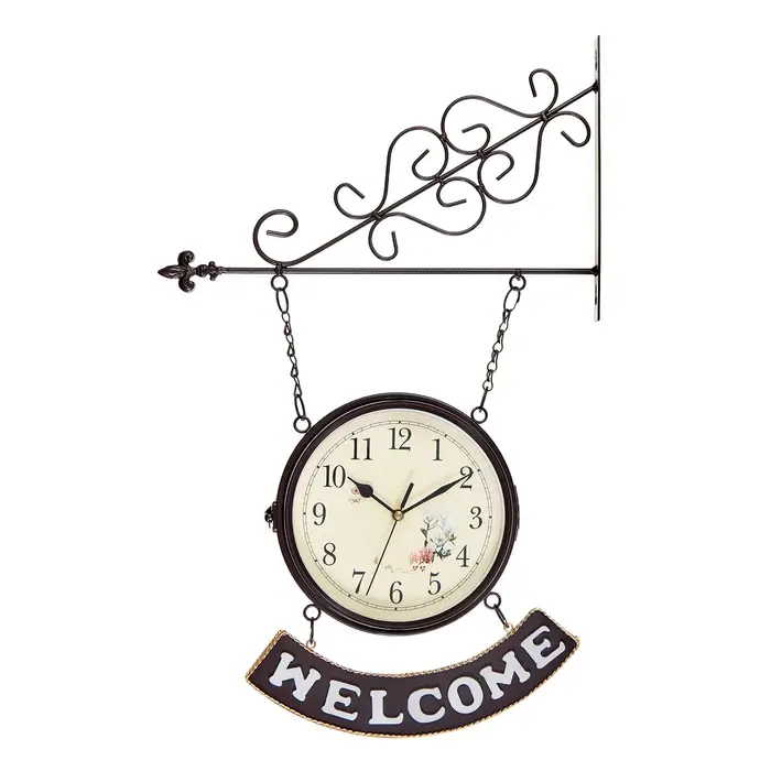 Часы настенные интерьерные WELCOME, двусторонние, на подвесе, бесшумные, плавный ход, 55&times;36 см, циферблат d=20 см, от батареек 2&times;АА