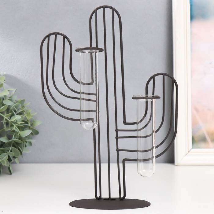 Декор металл, стекло  Декор металл, стекло "Кактус" чёрный 19х5,5х27 см