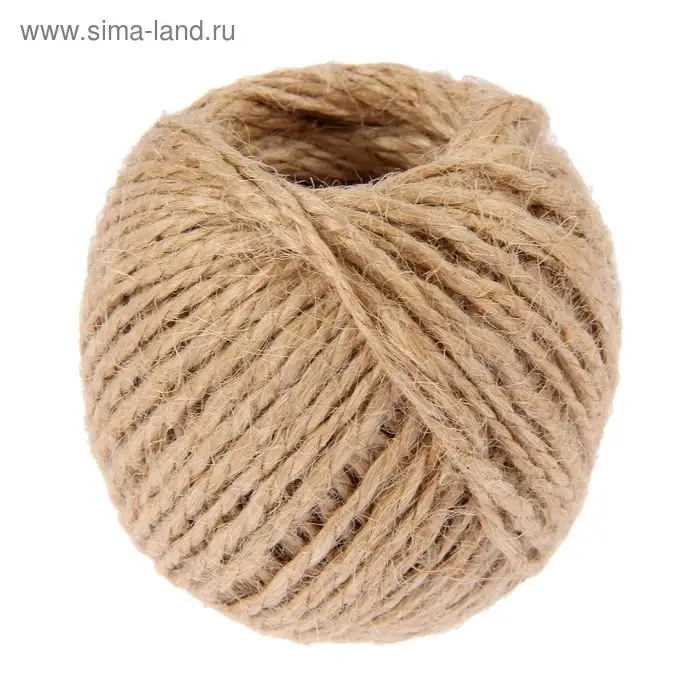 Шпагат джутовый, скрученный d=1,5 мм,30 м, цвет натуральный Шпагат джутовый, скрученный d=1,5 мм,30 м, цвет натуральный