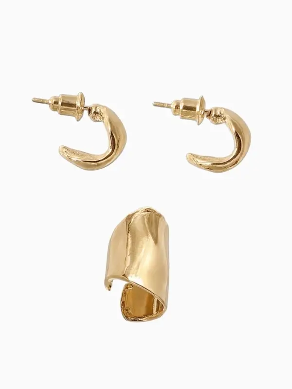 Набор серьги и каффа 3 шт. &laquo;Минимализм&raquo;, тренд, цвет золото