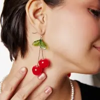 Серьги &laquo;Вишни&raquo;, красный, зелёный в серебре