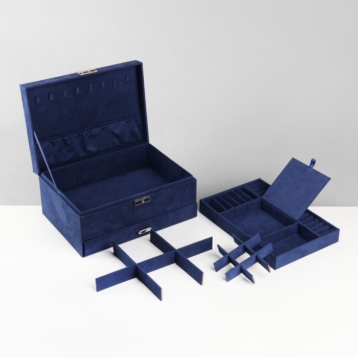 Подставка для украшений «Шкатулка» 2-х уровневая, флок, 24,5×17×12 см, цвет синий Подставка для украшений «Шкатулка» 2-х уровневая, флок, 24,5×17×12 см, цвет синий