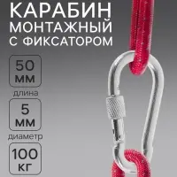 Карабин монтажный с фиксатором ТУНДРА krep, DIN5299D, 5&times;50 мм, оцинкованный