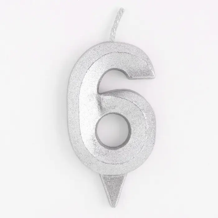 Свеча в торт «Цифра 6», серебряная, 6.5 см Свеча в торт «Цифра 6», серебряная, 6.5 см