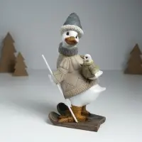 Фигурка полистоун &laquo;Гусь на лыжах, с гусёнком на спине&raquo;, серо-бежевый, 9.5&times;13.5&times;23.5 см