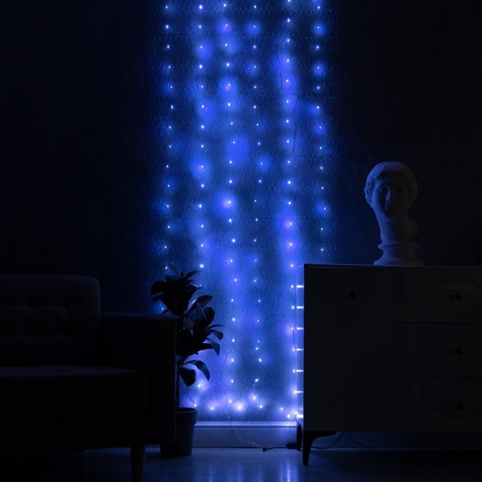 Гирлянда «Звёздное небо» 1 × 5 м роса, IP44, УМС, серебристая нить, 300 LED, свечение белое