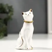 Фигурка керамика &laquo;Белая кошечка с ожерельем&raquo;, с золотом, стразы, 9.5 см
