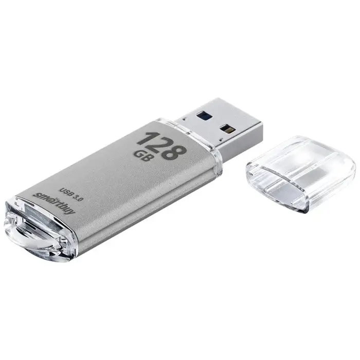 Флешка Smartbuy V-Cut, 128 ГБ, USB 3.0, чтение до 75 Мб/с, запись до 25 Мб/с, серая