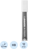 Стержень микрограф. полимерный KORES 0,5мм HB 12 грифелей/уп 99053