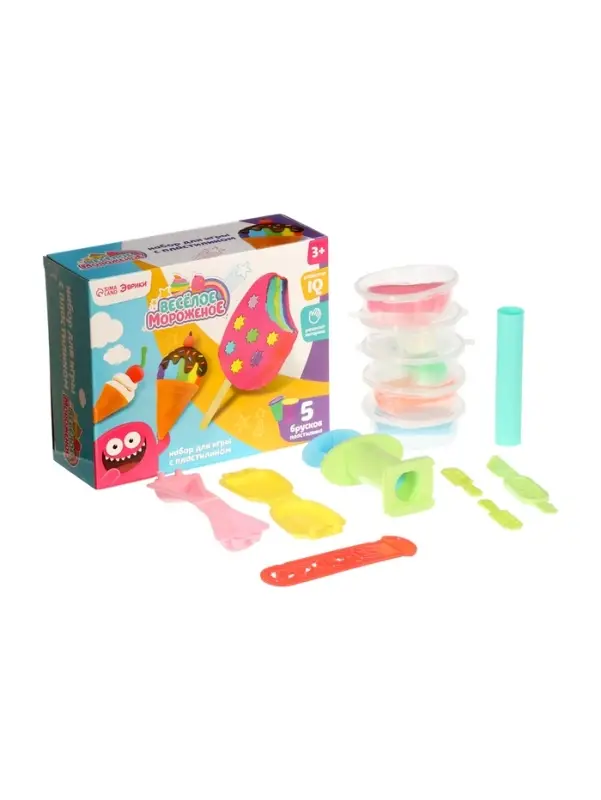 Игровой набор для лепки &laquo;Весёлое мороженое&raquo;, 5 брусков пластилина, аксессуары