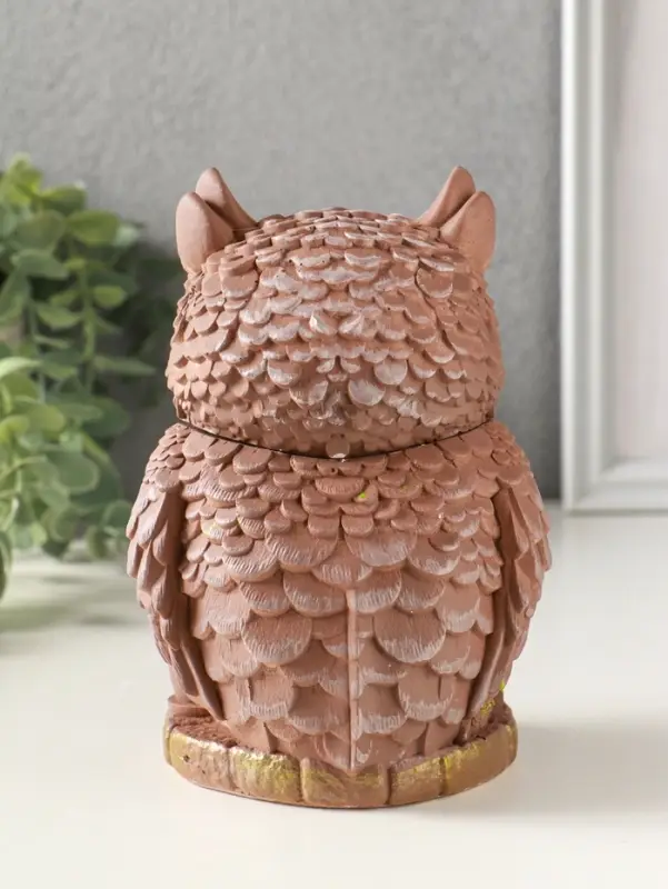Шкатулка для украшений с крышкой «Сова Теремок», 15×10 см, гипс, коричневый с росписью Шкатулка для украшений с крышкой «Сова Теремок», 15×10 см, гипс, коричневый с росписью