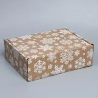 Коробка новогодняя складная &laquo;Снежинки&raquo;, бурый, 27&times;21&times;9 см, Новый год
