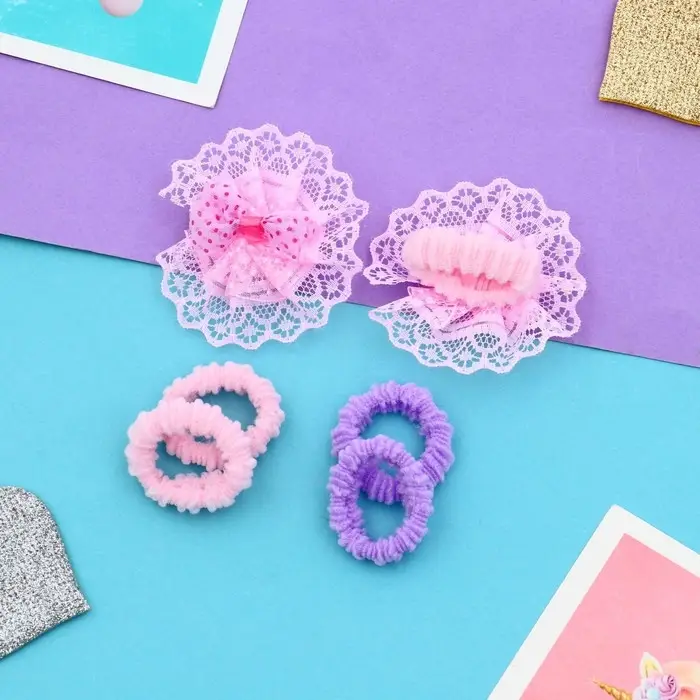 Резинка для волос «Кружево», банты, набор 6 шт., розово-сиреневая Резинка для волос «Кружево», банты, набор 6 шт., розово-сиреневая