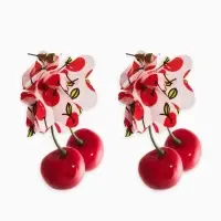 Серьги &laquo;Вишня с цветами&raquo;, цветные в золоте