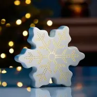 Светодиодная фигура &laquo;Снежинка&raquo; 13.2&times;11.6&times;4 см, 1 LED, керамика, от батареек LR44&times;2, свечение тёплое белое