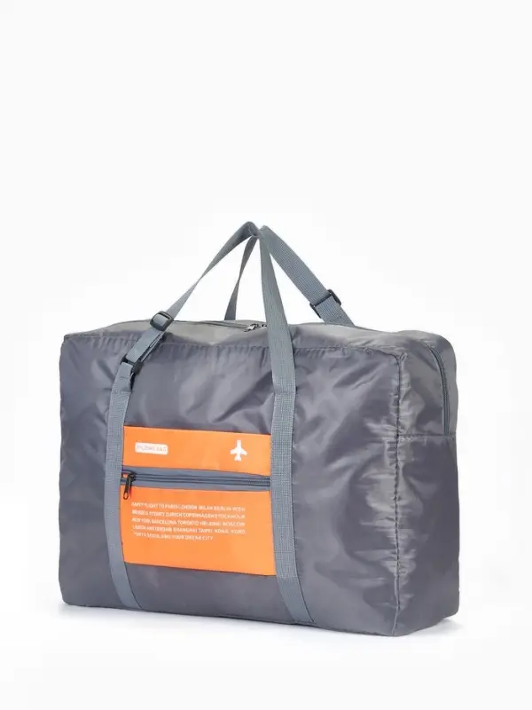 Сумка дорожная на молнии, складная в косметичку, наружный карман, держатель для чемодана, серая, оранжевая