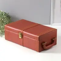 Шкатулка дерево, кожзам под 2 бутылки "Гладкая кожа" коричневая 4 предмета 34,5х20х12 см