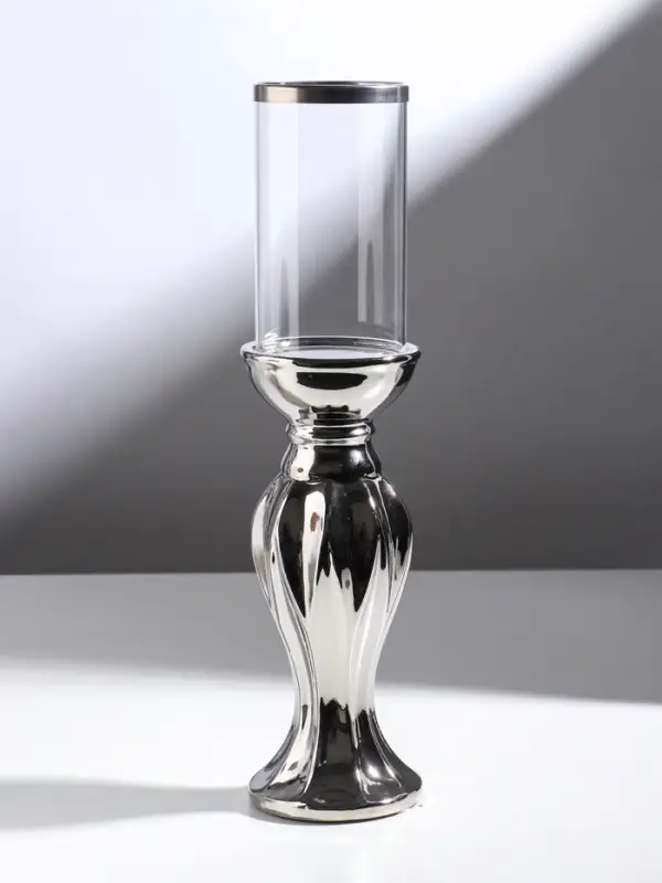 Подсвечник на 1 свечу &laquo;Версаль&raquo;, керамика, стекло, d=7.5 см, серебро, 9.5&times;9.5&times;38.5 см