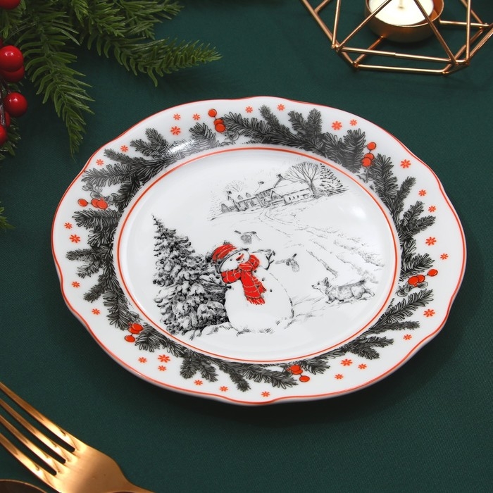 Новый год. Тарелка керамическая «Снеговик», 19 см Новый год. Тарелка керамическая «Снеговик», 19 см