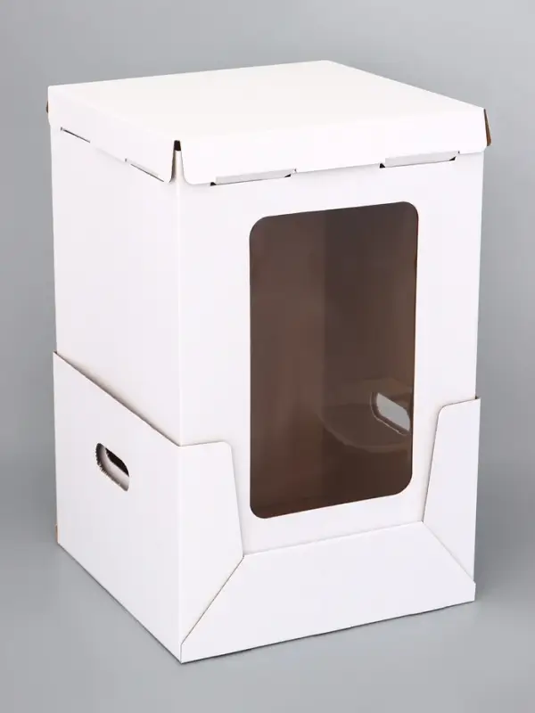 Коробка под торт, белая, с окном, 32.5&times;32.5&times;45 см