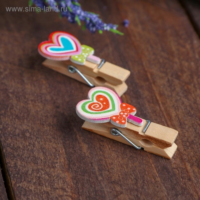 Прищепки декоративные «Узоры в сердечках» набор 10 шт.