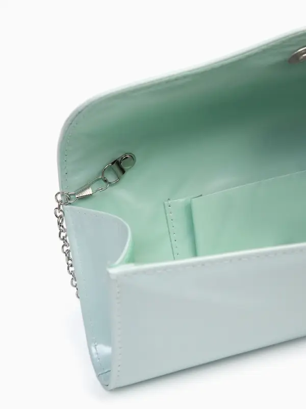 Сумка-клатч женская вечерняя на магните, на длинной цепочке, лаковая, бирюзовая