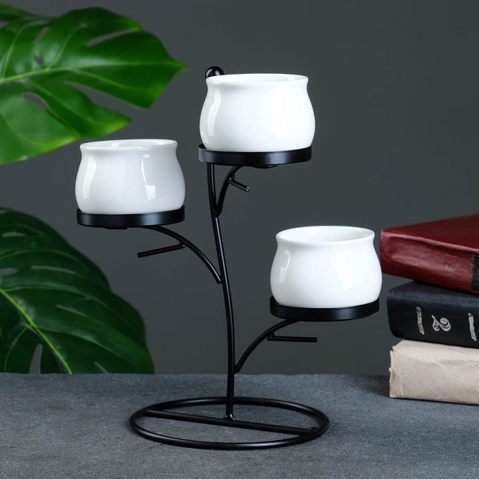 Набор горшков Набор горшков "Дерево" на подставке 3шт, белые, 24х15х21см